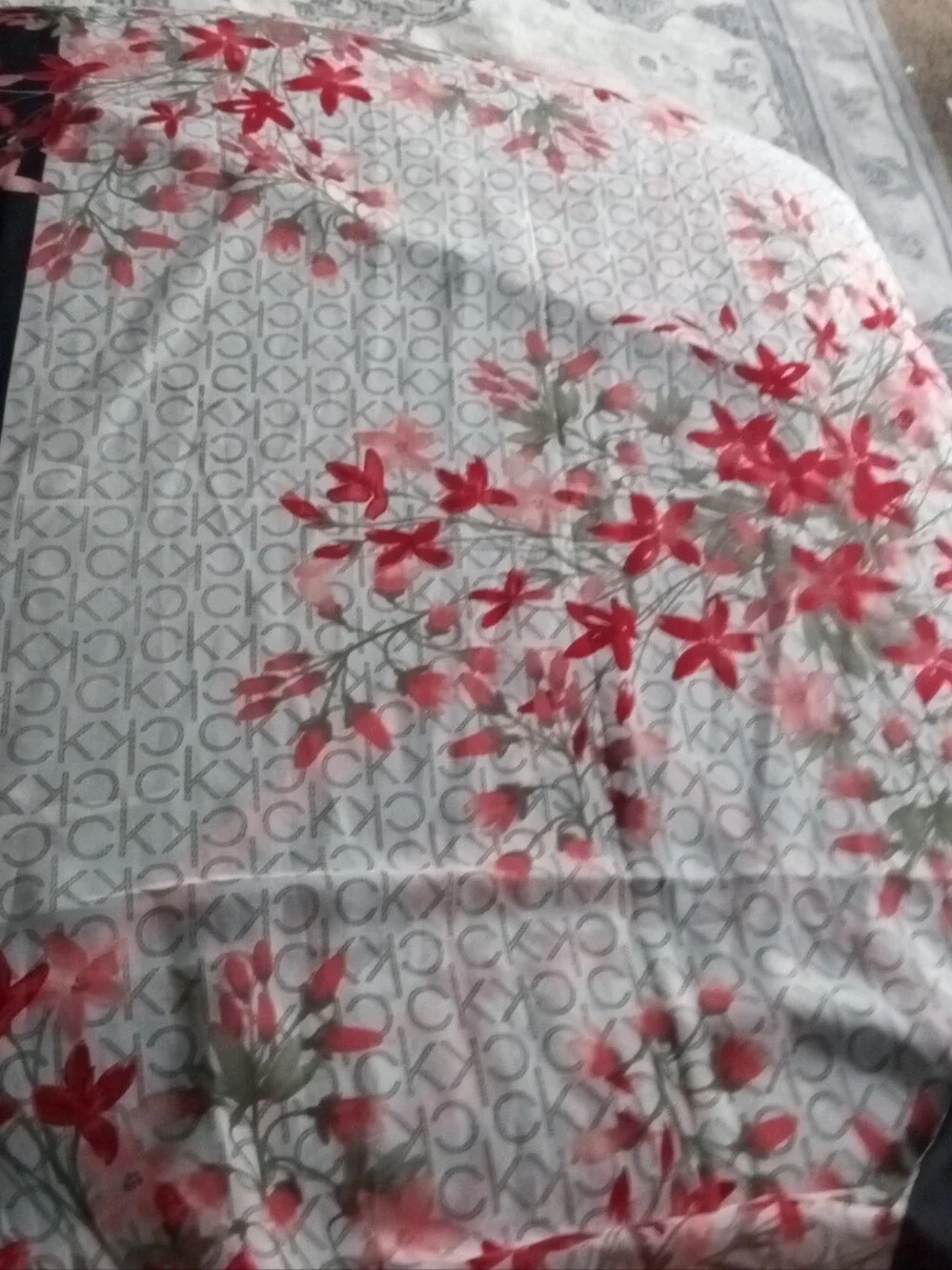 Calvin Klein Floral Logo Scarf in White, Red & Black